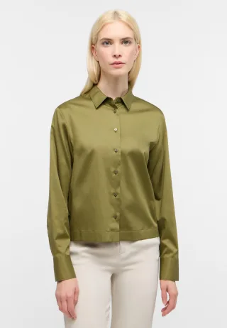 ETERNA - Satin Shirt Bluse Satingewebe Langarm olive - Gr. - 42/Langarm