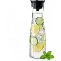 Arendo Karaffe Glaskaraffe 1700 ml mit Deckel, Wasserkaraffe mit Edelstahl Grobfilter, Borosilikatglas, 1,7 L, Sieb, hitze- und kältebeständig, BPA-frei