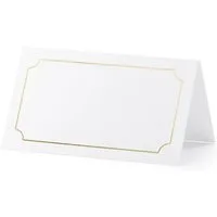 partydeco Papierdekoration, Tischkarten Rahmen 9,5x5,5cm blanko 10 Stück weiß gold