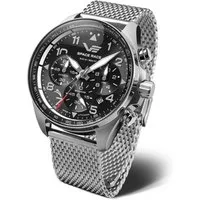 Vostok Europe Chronograph Space Race 325A741-B, 46 mm – Herrenuhr mit schwarzem Zifferblatt, & Milanaise-Edelstahlarmband