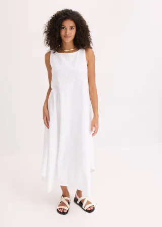 bonprix Trägerkleid aus feinem Viskose-Mix, weiß, Gr.50, Langes ausgestelltes Kleid mit asymmetrischem Saum und seitlichen Taschen, aus Viskose