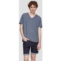 QS Kurzarmshirt T-Shirt Meliertes Baumwollshirt mit V-Ausschnitt