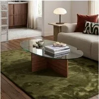en.casa Couchtisch, »Viroya« 100 x 60 x 36 cm mit Glasplatte oval Walnussoptik/Grau