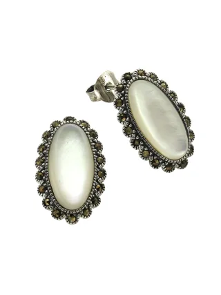 Zeeme Gemstones Ohrringe Silber 925 oxydiert mit weißem Perlmutt