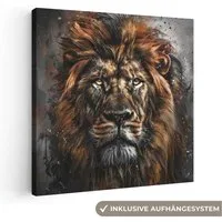 OneMillionCanvasses® Leinwandbild Löwe - Tiere - Porträt - Schwarz - Luxus, Fotodruck (1 St), Wandbild, Deko Schlafzimmer Wohnzimmer Flur 20x20 cm