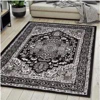 Mazovia Orientteppich DY-EUFRAT-Q011A-BLACK, 70x140, Orientalisch, Blumenmuster, Klassisch, Kurzflor, Gemustert