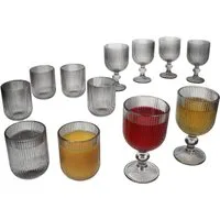 MamboCat Weinglas Agata 12tlg Gläser Set Wassergläser Weingläser grau Relief Dessert, Glas