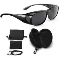 FALINGO Sonnenbrille Überzieh Sonnenbrille Überziehbrille CLASSIC EDITION polarisiert UV400 Extrablenden an Ober- und Unterseite schützen vor Sonne und Wind