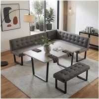 Jiexi Eckbank Ecksofa mit ausziehbarem Esstisch und Bank 180/228cm dickes Sitzkissen
