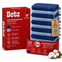 Betz Waschhandschuh 10 Stück Waschhandschuhe Premium 16x21 cm Farbe dunkelblau/ hellblau, (10-St)