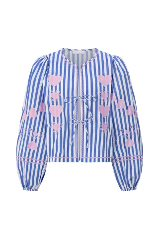 Rich & Royal - Striped Embroidery Blouse royal blue - Gr. - 40