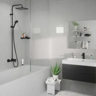 hansgrohe Vernis Shape 240 1jet Showerpipe 26900670 mit Wannenthermostat, mattschwarz