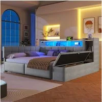 Flieks Daybett, Polsterbett 140×190cm mit LED, Aufladen, 2 Schubladen und Polsterbank