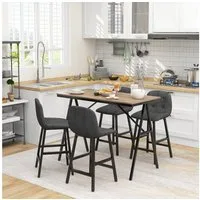 HOMCOM Bargruppe Küchentisch, Bistrotisch mit 4 Stühlen, Bartisch Set für Küche, (Bartisch-Set, 5-tlg., 5-teiliges Bartisch-Set), Dunkelgrau+Schwarz
