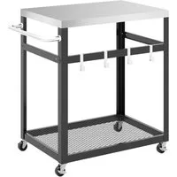 COSTWAY Grillablagetisch, 2-stufiger Grillwagen mit Rädern, Griff und 4 Haken