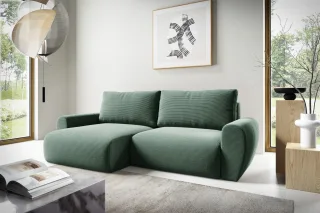 Ecksofa Schlafsofa GALAN Stoff Poso Grün Ottomane Links