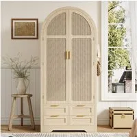 MODFU Kleiderschrank Praktischer Stauraumschrank mit Kleiderstange & Schubladen (Packung, 1-St., Kleiderschrank mit Rattan-Türen, 80 cm Breite, 179 cm Höhe) Luxuriöser Kleiderschrank, für Schlafzimmer und Eingangsbereiche