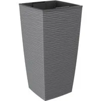Engelland Pflanzkübel Blumentopf mit herausnehmbarem Einsatz (1 St., robuster PP-Kunststoff), Pflanztopf mit Wellenoptik, hoch, quadratisch, modern, UV-resistent