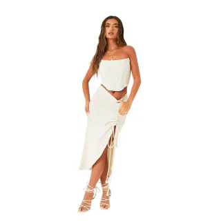 Missy Empire - Midirock-Set für Damen, Leinen-Look, Anliegend (Steinfarben)