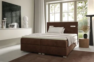 Boxspringbett Schlafzimmerbett CAPRICE 140x200cm Stoff Braun inkl. Ambiente-LED