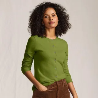 Kaschmir-Cardigan mit rundem Ausschnitt, Damen,  Grün, Kaschmir, by Lands' End