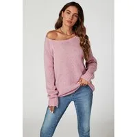 FS Collection Strickpullover Bequemes Pulloveroberteil Pullover-Top – Strickwaren (Einheitsgröße: UK 8–14 / EU 36–44, 6 Farben : Dunkelbeige, Beige, Hellblau, Magenta, Marineblau und Rosa) 60 % Acryl, 40 % Polyester