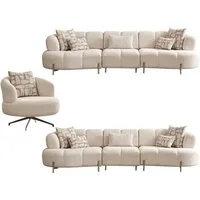Villa Möbel Polstergarnitur Vega, (Sofa Set, 4-Sitzer + 4-Sitzer + Sessel), Boucléstoff Creme Antikgold Füße Ruhiges Design Weicher Komfort