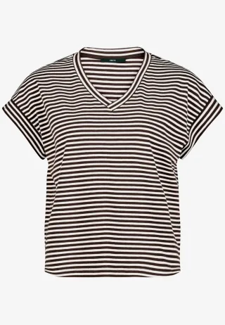 zero - Shirt gestreift mit V-Ausschnitt brown/white - Gr. - 34