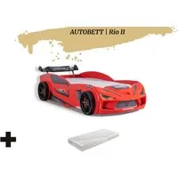 Aileenstore Autobett Rio II (2 teilig), Kinderbett 90 x 200 cm, inkl. Lattenrost, Heckspoiler LED-Beleuchtung