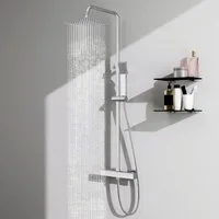 Aica Sanitär Duschsystem Thermostat Duschset Regendusche Massage Handbrause höhenverstellbar, 3 Strahlart(en), Thermostat-Duschset, Komplettset mit Regendusche und Handbrause, Temperaturkonstanthaltung Anti-Verstopfungs-Düsen Einfache Reinigung