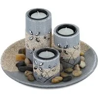 relaxdays Teelichthalter mit Tablett Teelichthalter Set mit Dekoschale