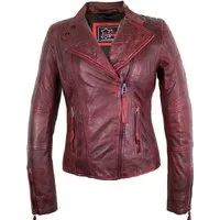 MDM Bikerjacke Damen Biker Lederjacke aus Lamm Nappa Leder Leichte Frauen Sommer Lederjacke