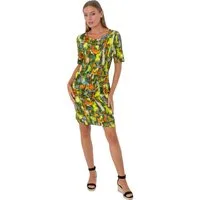 Estefania for woman Sommerkleid 195-5210, mit abstrakten Muster und seitlicher Raffung seitlicher Einsatz, leicht angedeutete Ballonform