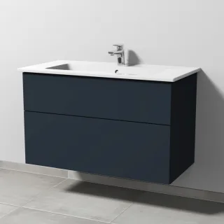 Sanipa 3way Keramik-Set Venticello Keramik-Waschtisch und Unterbau mit 2 Auszügen, Marine-Matt SP3241R