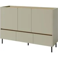 Beautysofa Kommode LICO mit 3 Schubladen, 3 Türen, 3 Regalböden (ideal für Jugendzimmer, Wohnzimmer, Büro), moderne Farben Sandbeige oder Eukalyptus
