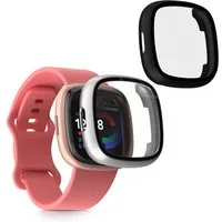 kwmobile Smartwatch-Hülle 2x Glas Hülle für Fitbit Versa 4 / Sense 2, Schutzhülle Fullbody Fitnesstracker Case Set aus Glas