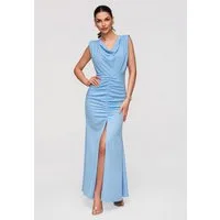 OMBRE Abendkleid Maxikleid Wasserfallkragen Abendmode Blau M (kein Set, 1-tlg) Figurbetonter Schnitt mit ausgestelltem Saum