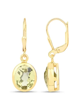 Vira Jewels Ohrhänger 925-Sterling Silber vergoldet Glänzend Lemon Quarz grün
