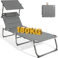 HOMECALL Gartenliege Sonnenliege AluLiege Liegestuhl Strandliege Liegen, klappbar, Textilene Mit Dickem Schwamm, Verstellbare Rückenlehne, Sonnenblende, Kopfpolster, bis 180KG