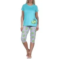 Normann Pyjama Normann Damen kurzarm Schlafanzug mit Capri Pyjamahose in Kiwi Motiv