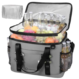 WARMOUNTS Backpack Cooler Insulated 75 Cans w/ Insulating Cover, Upgraded Leakproof Soft Cooler Backpack 2 Compartment f