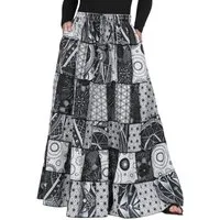 KUNST UND MAGIE Sommerrock Langer Damen Rock Maxirock Patchwork Boho Goth Baumwolle Vintage