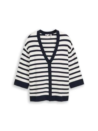 Tom Tailor - Plus Size - Loose Fit Cardigan mit Streifenmuster white sky blue knit stripe - Gr. - 54