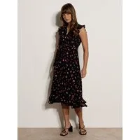 Apricot Midikleid Geblümtes Midi-Kleid mit Rüschen und Gürtel