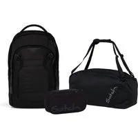 Satch Schulranzen Schulrucksack-Set MATCH PLUS Blackjack 3-teilig (3-teilig), Schulranzen, ergonomisch, 30 + 5 Liter, 4 Fächer
