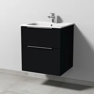 Sanipa 3way Waschtischunterbau zu Geberit Renova Plan Slim Waschtisch mit 2 Auszügen, Schwarz-Matt UF68508