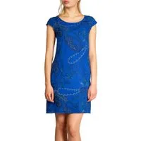 Caspar Sommerkleid SKL022 Damen Sommer Leinenkleid mit Paisley Print bis Größe 50 Luftig leicht, figurumspielende Form, mit seitlichem Jersey-Einsatz