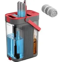 SONGMICS Wischmopp-Set mit Eimer, Bodenwischer, Trennung von Frisch- und Schmutzwasser, 3-Kammer-Eimer mit Abstreifer, 360°-Drehkopf, 1 Mikrofaserbezug