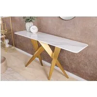 riess-ambiente Konsolentisch ART LIVING 140cm weiß Keramik – champagner gold brushed Metall-Gestell (Einzelartikel, 1-St), Marmor-Optik, für Flur & Wohnbereich geeignet, modernes Design