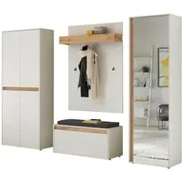 Home affaire Garderoben-Set City/Giron, moderne Garderobe, viel Stauraum, ca. 40 Schuhe, (Set, 4-St), enthält Schrank mit Spiegel, Schuhschrank, Paneel &Bank inkl. Kissen